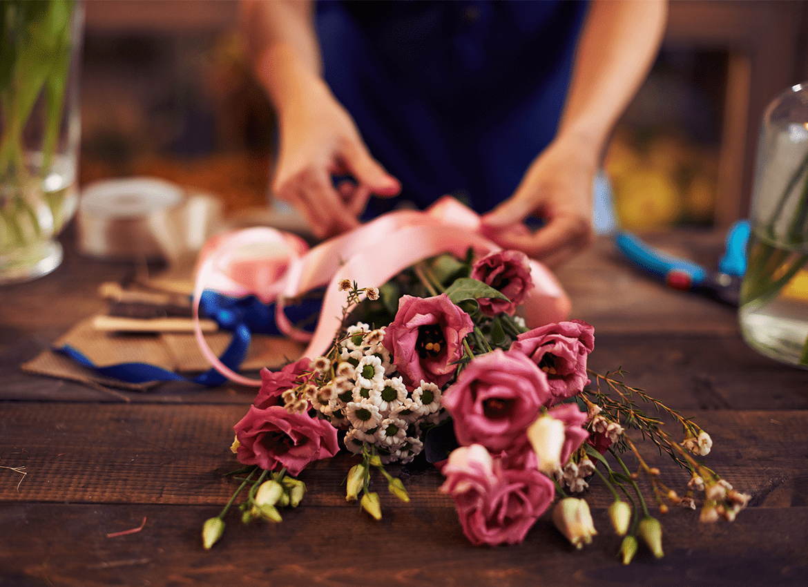bouquet with woman hands